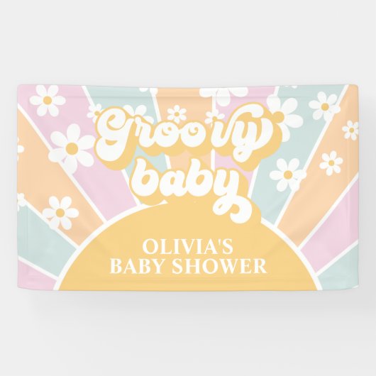 Groovy Baby Retro Zonneschijn Pastel Madeliefje Spandoek (Horizontaal)
