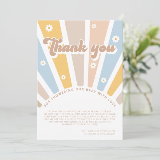 Groovy Baby Roze Retro Baby shower Dank u wel Bedankkaart (Staand voorkant)