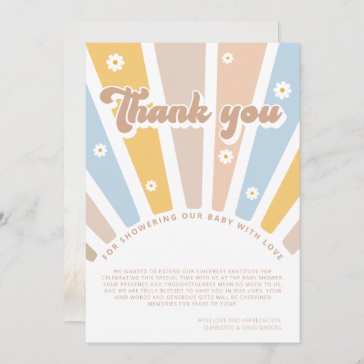 Groovy Baby Roze Retro Baby shower Dank u wel Bedankkaart (Voorkant / Achterkant)