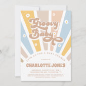 Groovy Baby Roze Retro Daisies Foto Baby shower Kaart (Voorkant)