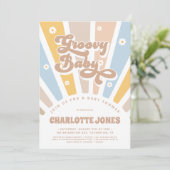 Groovy Baby Roze Retro Daisies Foto Baby shower Kaart (Staand voorkant)
