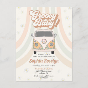 Groovy baby shower, 70s retro-themauitnodiging briefkaart