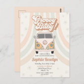Groovy baby shower, 70s retro-themauitnodiging briefkaart (Voorkant / Achterkant)
