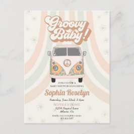 Groovy baby shower, 70s retro-themauitnodiging briefkaart