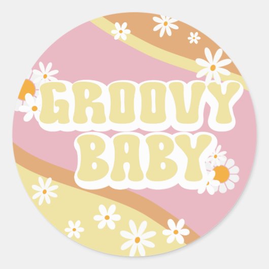 Groovy Baby shower, Boho Retro, 70's Vibe Ronde Sticker (Voorkant)