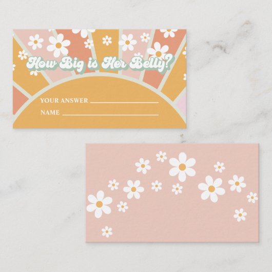 Groovy Baby shower Game Hoe groot is haar Belly Informatiekaartje (Voorkant / Achterkant)