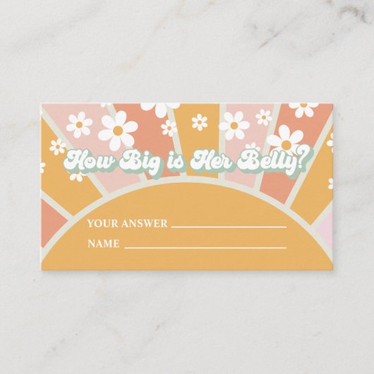 Groovy Baby shower Game Hoe groot is haar Belly Informatiekaartje (Voorkant)