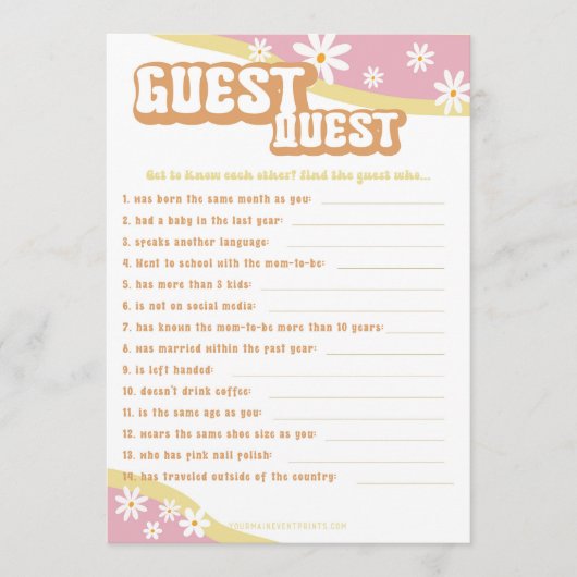 Groovy Baby shower Games, Boho Retro, 70's Vibe Menu (Voorkant)