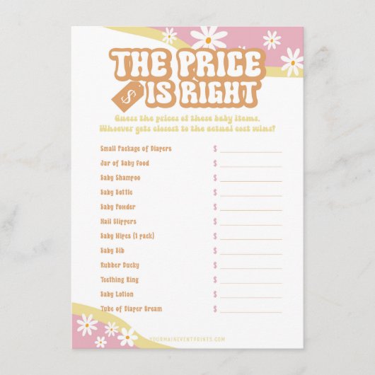 Groovy Baby shower Games, Boho Retro, 70's Vibe Menu (Voorkant)