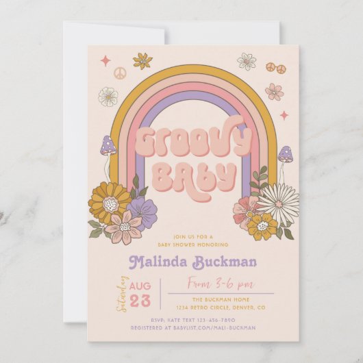 Groovy Baby shower Invitation | Groovy Baby Kaart (Voorkant)