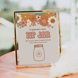 Groovy Baby shower Ouderschap Tip Jar Sign Poster