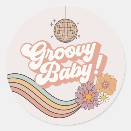 Groovy Baby shower Retro Favor Sticker (Voorkant)