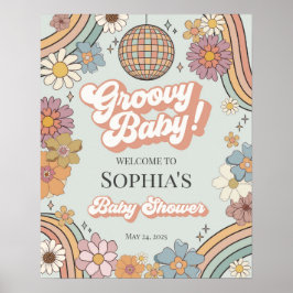 Groovy Baby shower Retro Welkomstbord Poster
