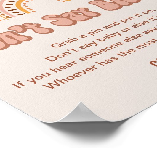 Groovy Baby shower Zeg niet dat Baby Game Sign Poster (Hoek)