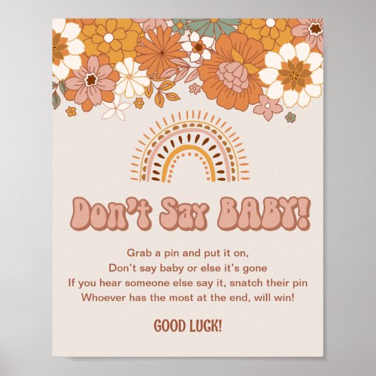 Groovy Baby shower Zeg niet dat Baby Game Sign Poster (Voorkant)