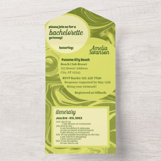 Groovy Bachelorette allemaal in één uitnodiging (Binnen)