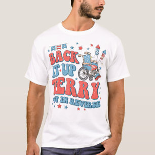 Groovy back-up Terry zet het in omgekeerde vuurwer T-shirt
