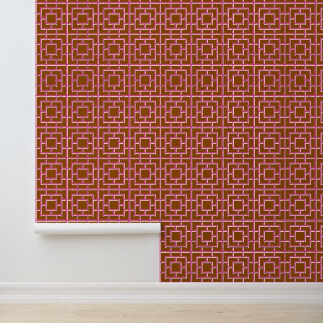 Groovy Bamboe Rooster - Heet Roze & Bruin Behang (Applicatie)