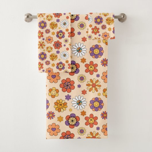 Groovy Bath Towel 70s Boho Eclectic Vibe Pop Bad Handdoek (Insitu)