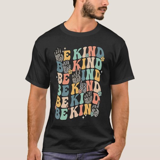 Groovy Be Kind Sign Language ASL Vinger Spelling K T-shirt (Voorkant)