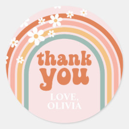 Groovy Bedankt madelief boho bloemrijke regenboog Ronde Sticker