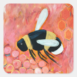 Groovy Bee en Pink Flowers Fine Art Vierkante Sticker
