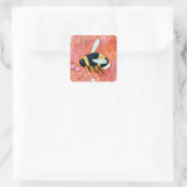 Groovy Bee en Pink Flowers Fine Art Vierkante Sticker (Tas)