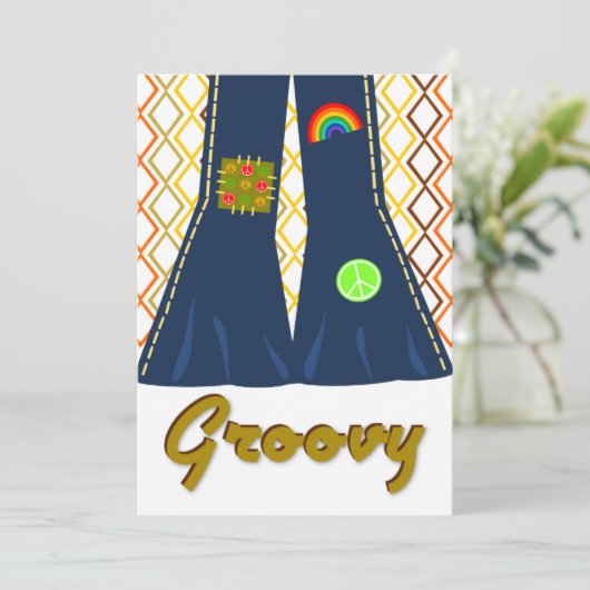 Groovy Bell Bottom 70's Theme Party Kaart (Staand voorkant)