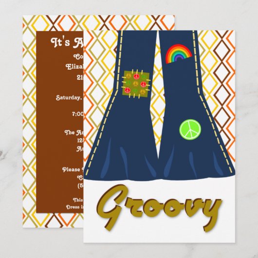Groovy Bell Bottom 70's Theme Party Kaart (Voorkant / Achterkant)