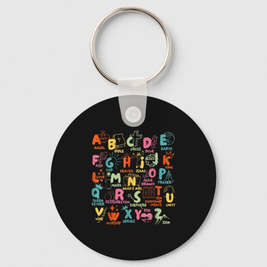 Groovy Biblical Alphabet Christian Teacher Student Sleutelhanger (Voorkant)