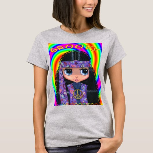 Groovy Big Eye Hippie Chick Girl Doll Cute T-shirt (Voorkant)