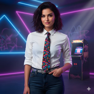 Groovy Bioluminescent Mushroom Retro Stropdas