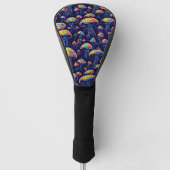 Groovy Bioluminescentie Paddenstoelen: Retro Art Golfheadcover (Voorkant)