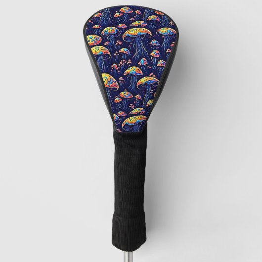 Groovy Bioluminescentie Paddenstoelen: Retro Art Golfheadcover (Voorkant)
