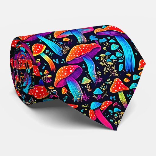 Groovy Bioluminescerende Paddenstoel Retro Stropdas (Opgerold)