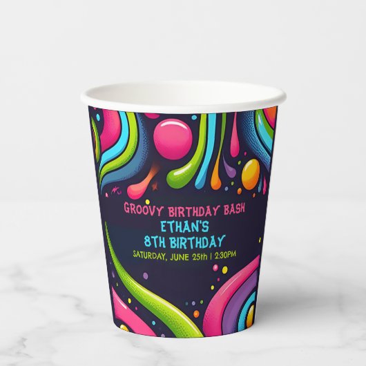 Groovy Birthday Bash Papieren Bekers (Achterkant)