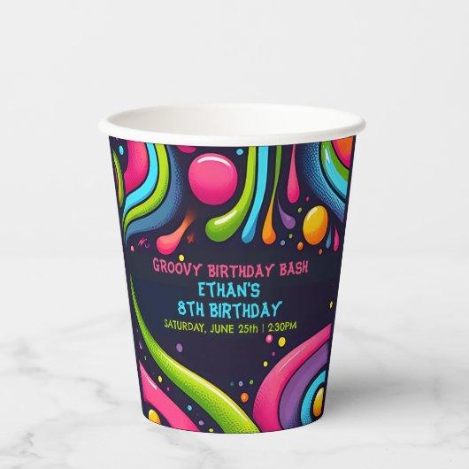 Groovy Birthday Bash Papieren Bekers (Voorkant)