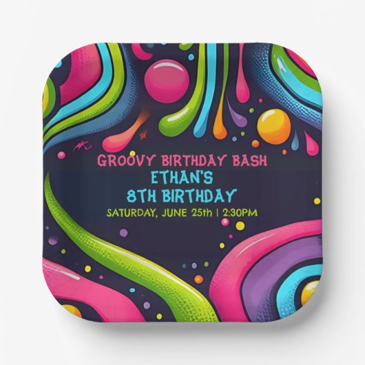 Groovy Birthday Bash Papieren Bordje (Voorkant)