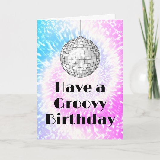 Groovy Birthday Disco Ball Tie Dye Greeting Kaart (Voorkant)