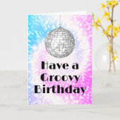 Groovy Birthday Disco Ball Tie Dye Greeting Kaart (Gele Bloem)