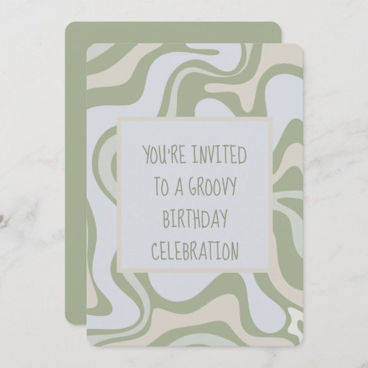 Groovy Birthday in Sage Green Kaart (Voorkant / Achterkant)
