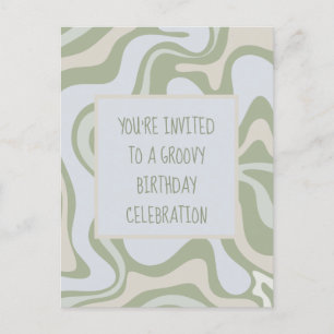 Groovy Birthday in Sage Green Uitnodiging Briefkaart