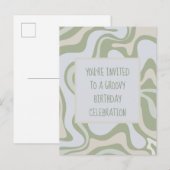 Groovy Birthday in Sage Green Uitnodiging Briefkaart (Voorkant / Achterkant)
