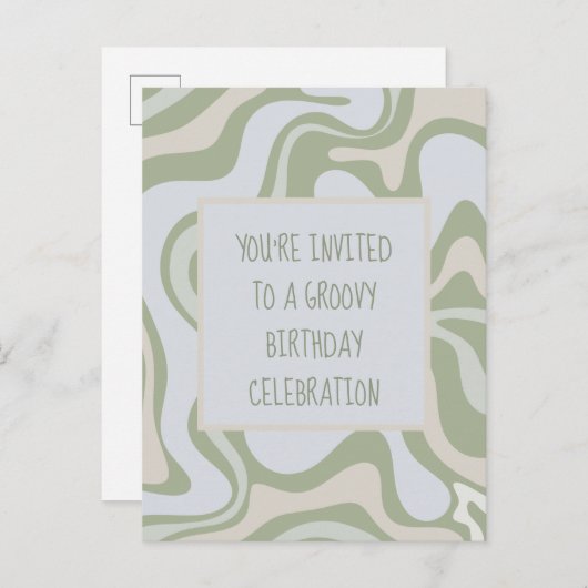 Groovy Birthday in Sage Green Uitnodiging Briefkaart (Voorkant / Achterkant)