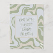 Groovy Birthday in Sage Green Uitnodiging Briefkaart (Voorkant)