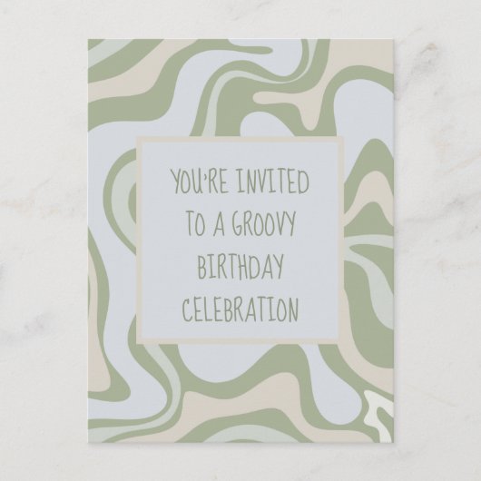 Groovy Birthday in Sage Green Uitnodiging Briefkaart (Voorkant)