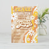 Groovy Birthday Party Invitation, Peace Love & Fun Kaart (Staand voorkant)
