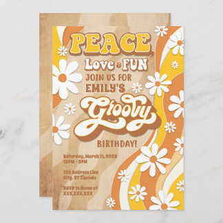 Groovy Birthday Party Invitation, Peace Love & Fun Kaart