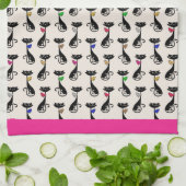 Groovy Black Cats roze border Theedoek (Gevouwen)