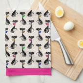 Groovy Black Cats roze border Theedoek (Quarter Fold)